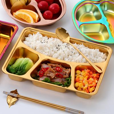 304 Stainless Steel Non-Magnetic Fast Food Divided Tray Lunch Container Food Dinner Snack Plate With Lid for Kids School Canteen