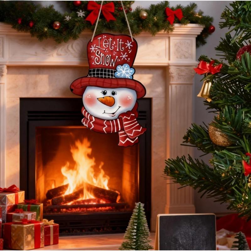 1pc Three-dimensional Christmas snowman wooden pendant holiday party porch decoration hanging wood chip hanging ornament
