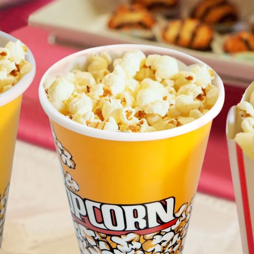 Novelty Place Retro-Style Plastic Popcorn Containers for Movie Night - 7" Tall X 4.5" Top Diameter (3 Pack)