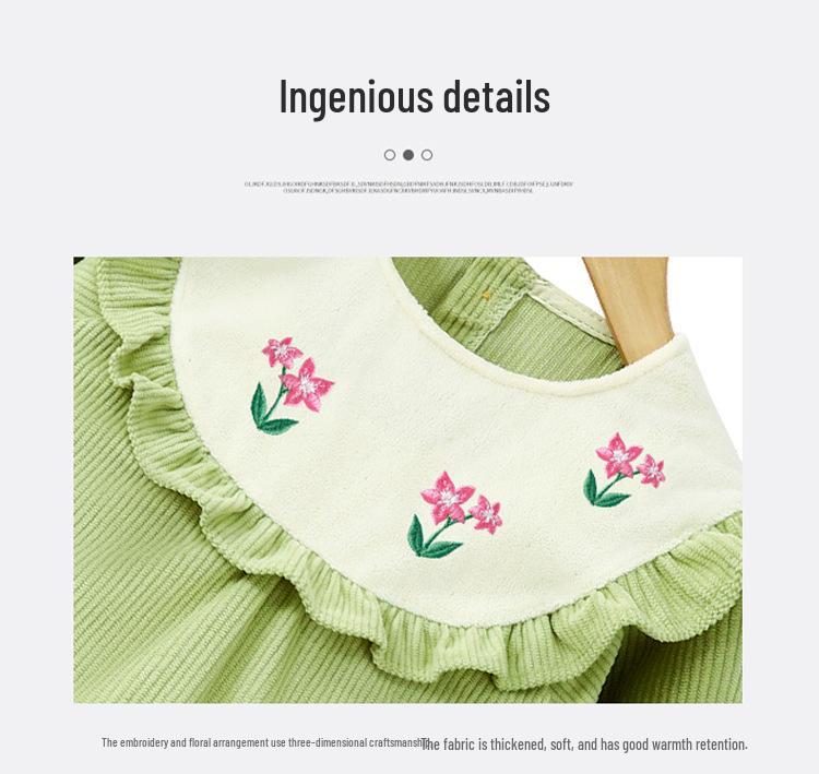 Waterproof Corduroy Smock Bib for Girls - Autumn/Winter Stylish Reversible Design