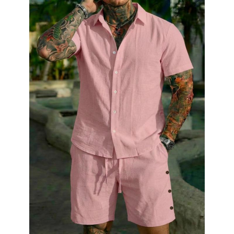 Men Casual Summer Short Sleeve Shirt And Shorts Beach Vacation Set