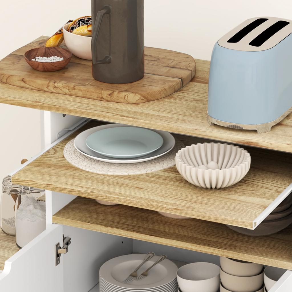 Rolling Kitchen Cart with Storage, Cabinet, Adjustable Shelves, for Kitchen, Living Room, Dining Room, White