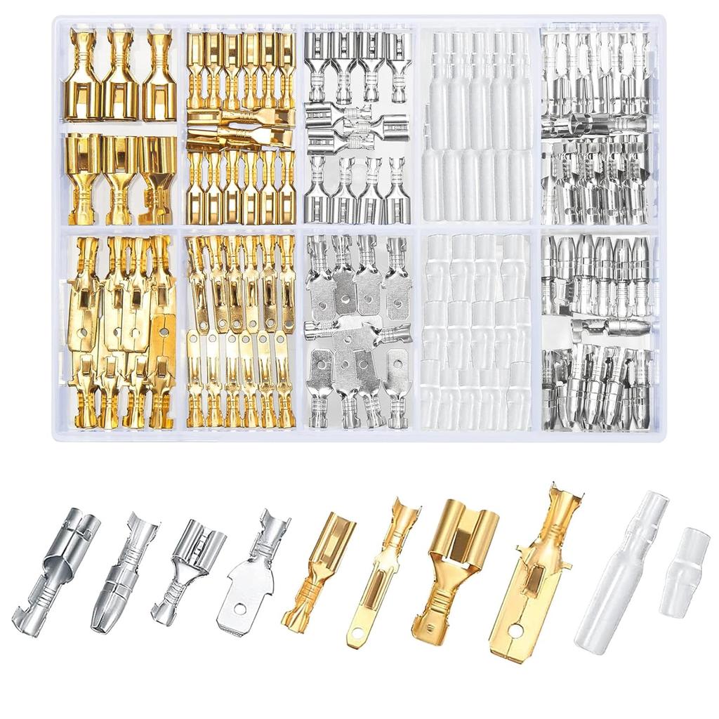150 Pcs 2.8/4.8/6.3mm Quick Splice Male and Female Wire Spade Connectors, Wire Crimp Terminal Block Assortment Kit with Insulating Sleeve, for