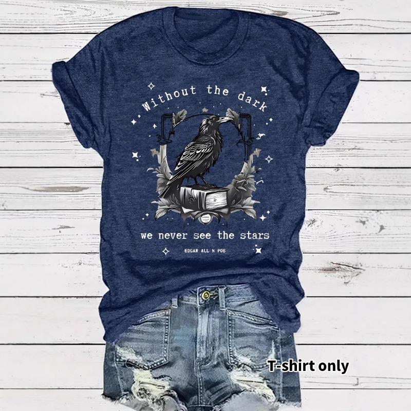 Women's Art Crow and Book Design Print Casual Short-sleeved Round-neck T-shirt