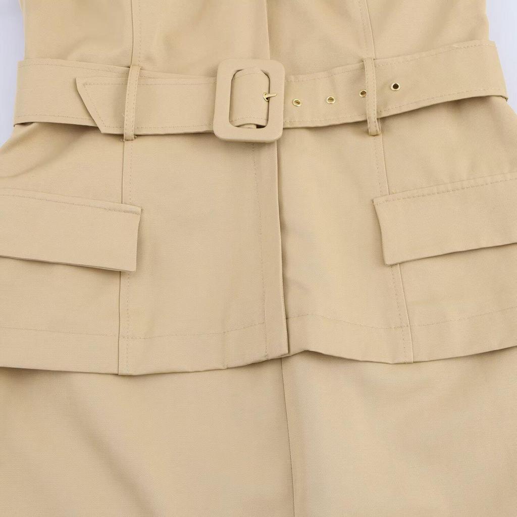 2025 Spring Women's European American Style Midi Dress with Belt & Criss-Cross Design