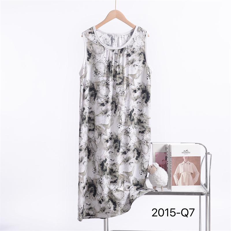 

Женская новая ночная сорочка без рукавов из смесового хлопка и шелка с цветочным принтом 2025 года - Большой размер, Свободный крой 6XL