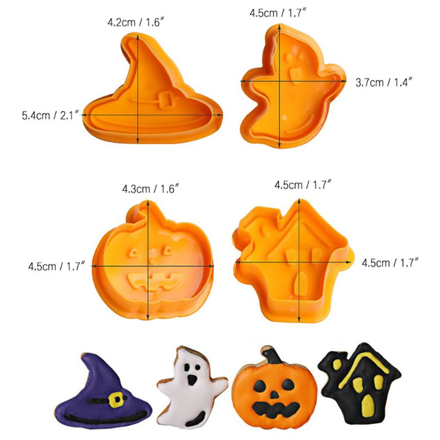 4-piece Halloween Cookie Mold Set, Diy Cake Decoration Baking Mold Set Cookie Fondant Cutting Mold