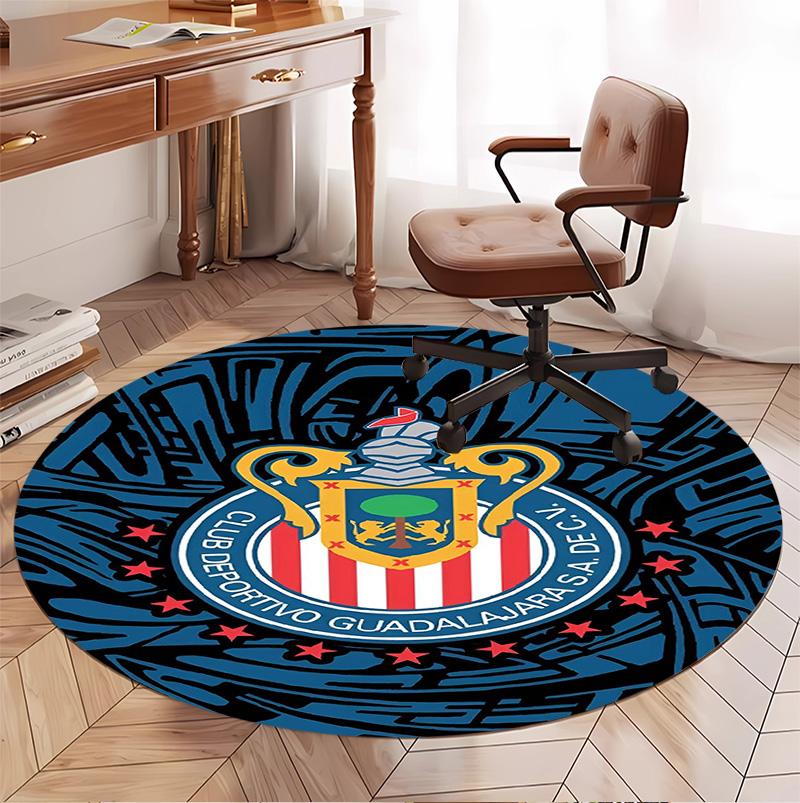 Club Deportivo Guadalajara Muster Runder Teppich, Innen-/Außenmatte, für Picknick, Spielzimmer, Schlafzimmer, Büro, Wohnzimmer, Heimdeko Teppich, Geburtstagsgeschenk
