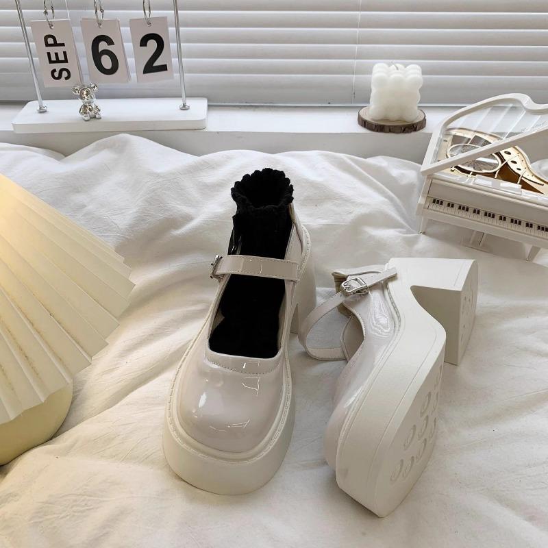 Sweet and Cool Thick-heeled High-heeled Small Leather Shoes, Spring New Thick-soled Heightened Retro Mary Jane Wedge-heeled Single Shoes