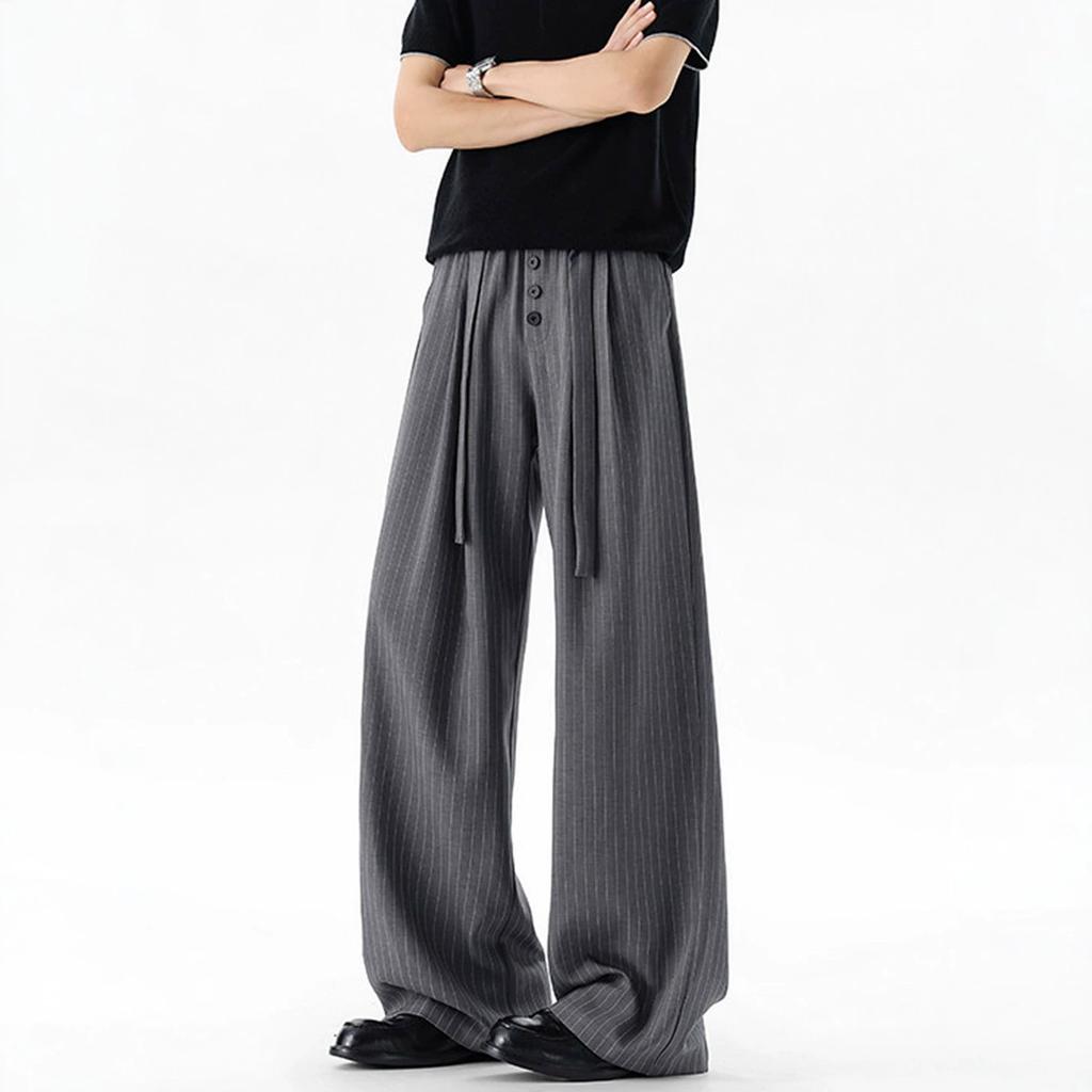 Striped Ice Silk Pants Men's Summer Thin Old Money Style Men's Pants Casual Drape Large Size Yamamoto Wide-leg Pants
