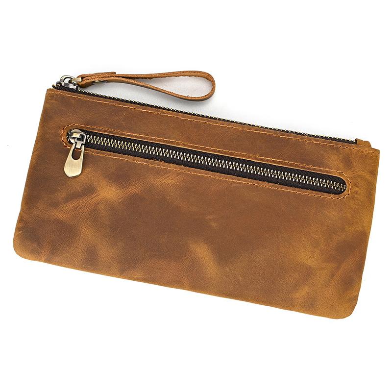 Vintage Leather Phone Wallet For Men Women Genuine Leather Clutch Purse Key Wallet Single Zipper Coin Purse Female Male Pen Case