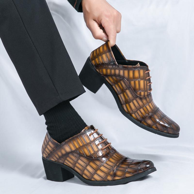 New Elevator Shoes for Men Heel Shoes Formal Leather Brown Men Loafers Dress Shoes Fashion Crocodile Mens Heightening Shoes