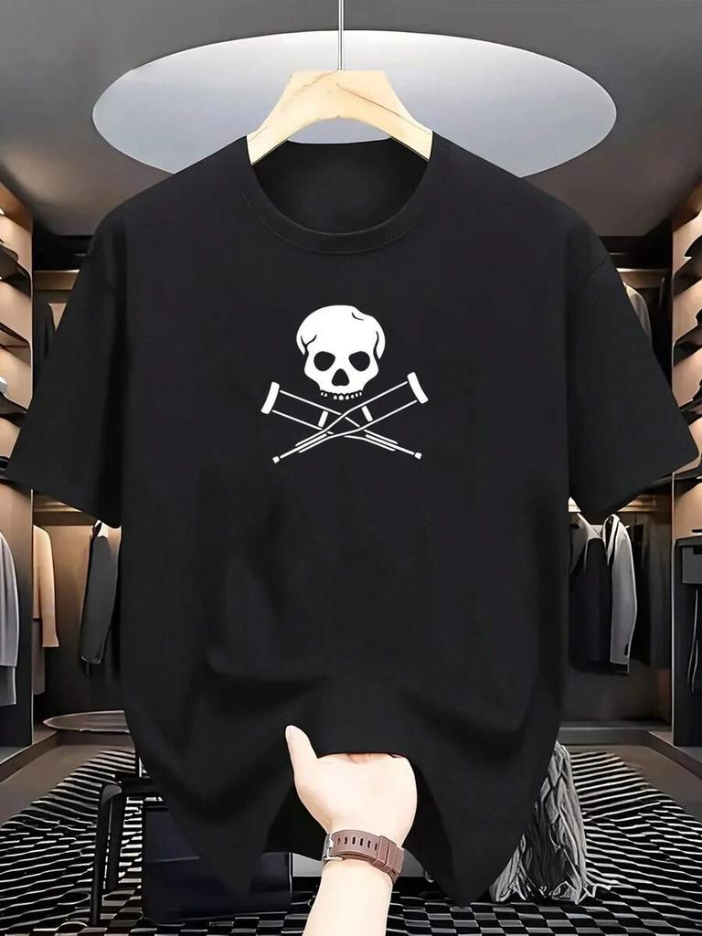 Skull Print Unisex's T-Shirt, Short-Sleeved, Round Neck Casual Top