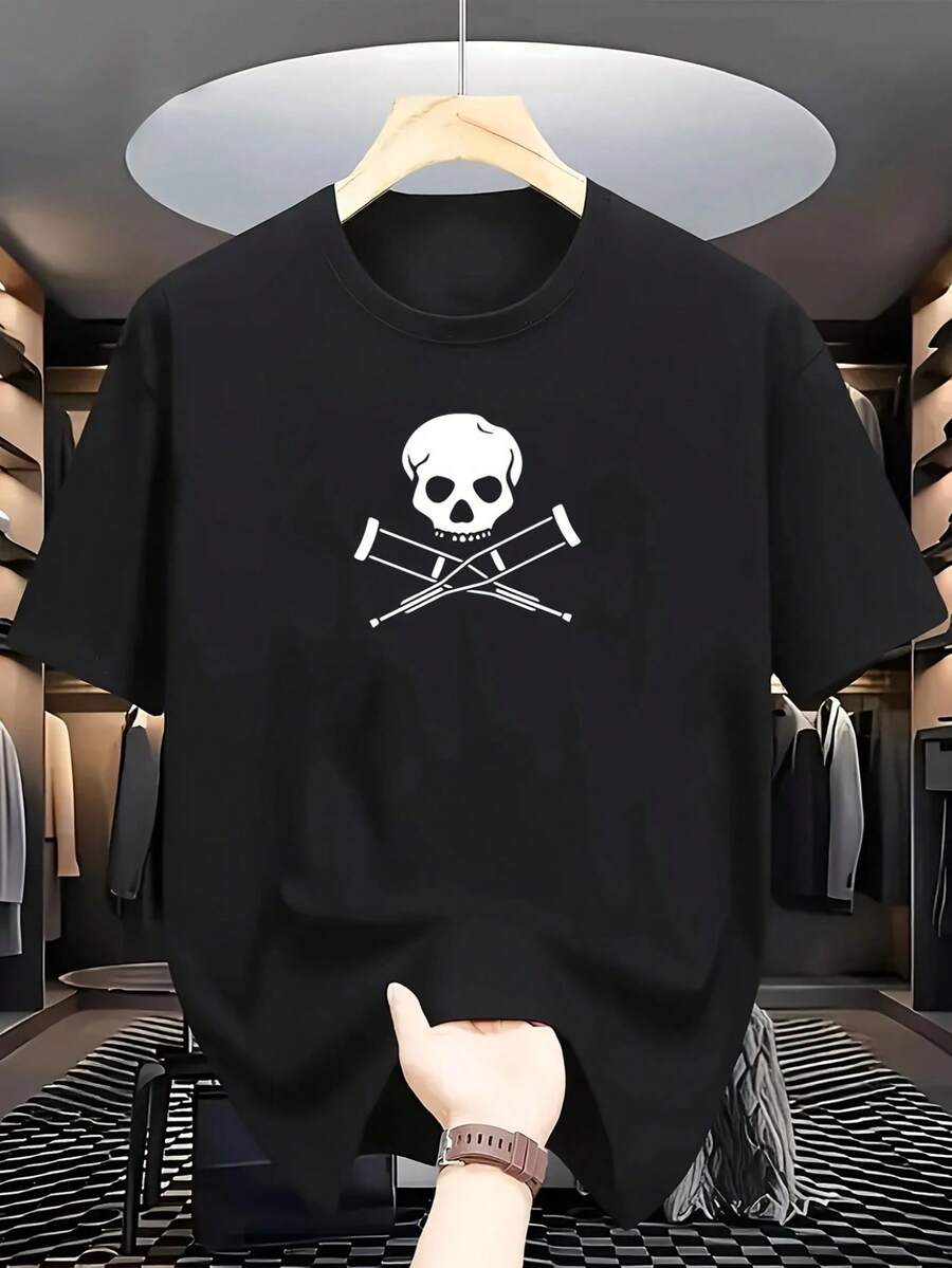 

Skull Print Unisex s T-Shirt, Short-Sleeved, Round Neck Casual Top XXXL