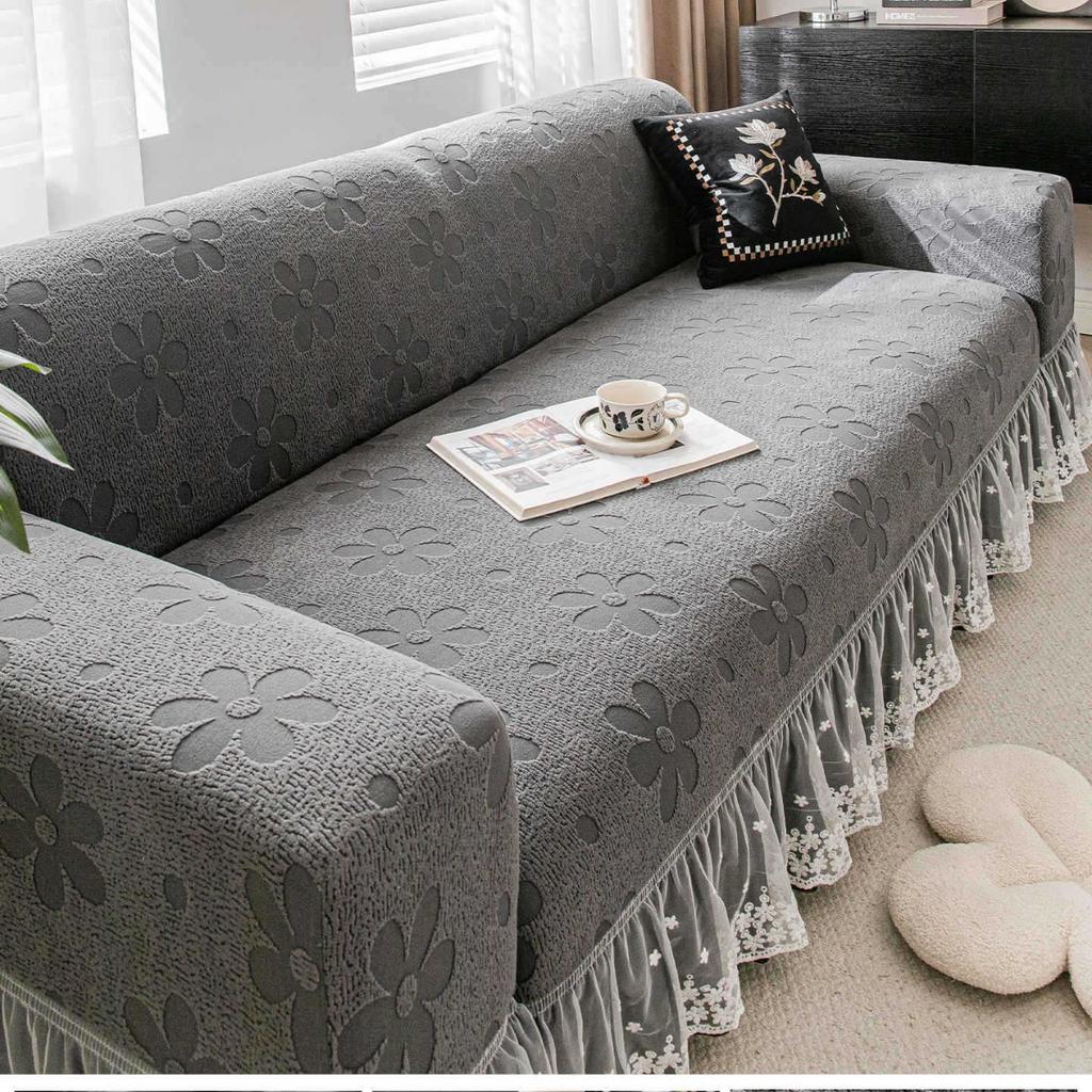 Cream Skirted Sofa Cover for Winter New All In One Anti Slip All Inclusive Universal Cover Protective Cover