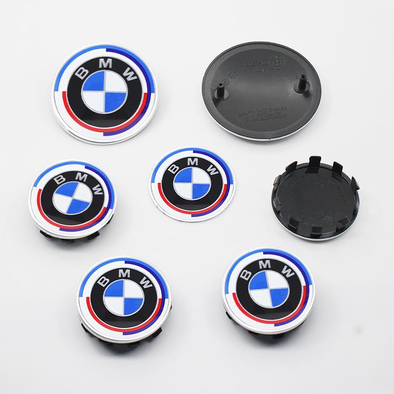 AAAON1 1/4/7Pcs Car Front Rear Logo Hub Center Cover Steering Wheel Center Emblem Stickers For BMW 50th Anniversary E60 E93 G01 E87 G20