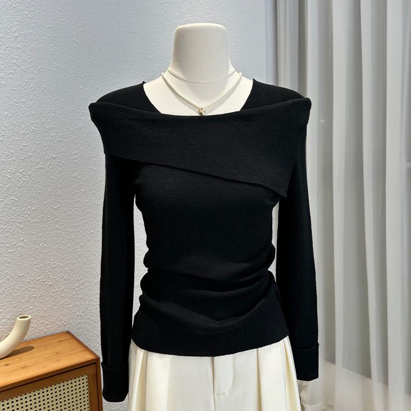 Versatile One-Shoulder Long-Sleeve Knit Top - Slimming Women's Fashion Shirt