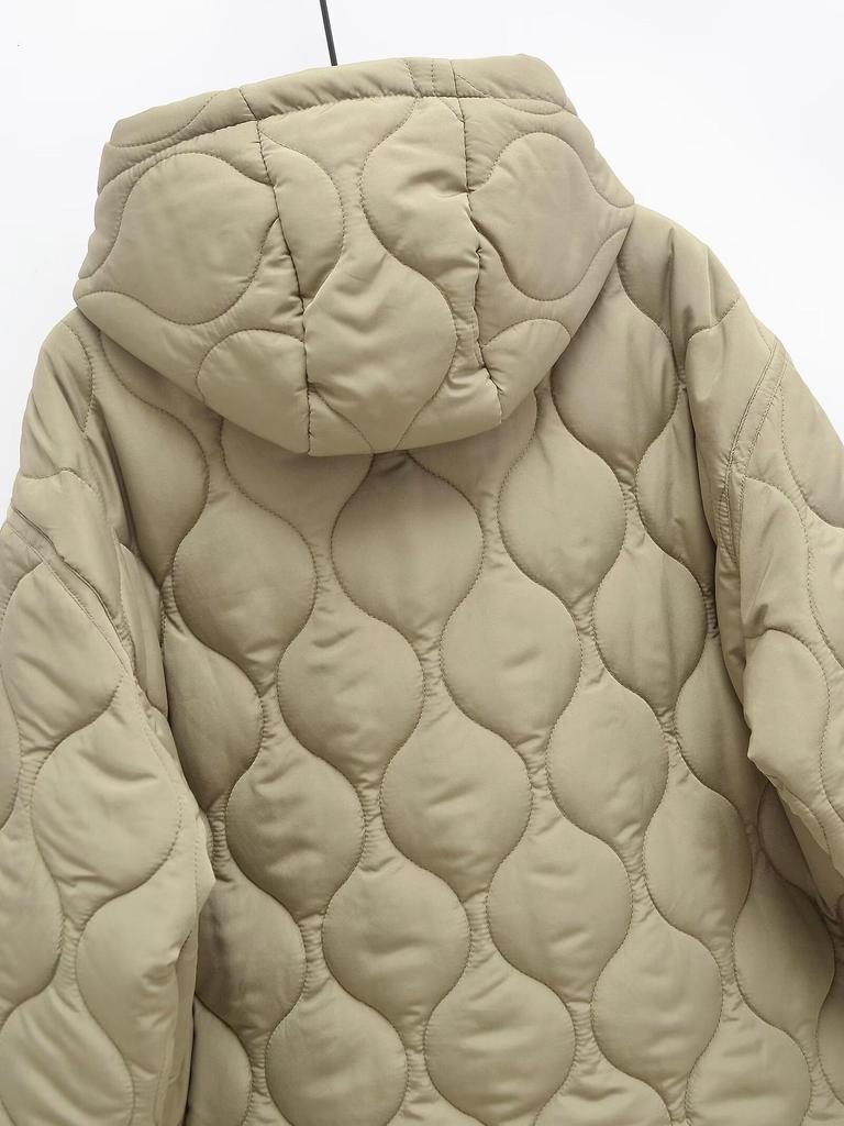Winter Women's Loose Drawstring Hooded Quilted Diamond Long-sleeved Cotton-padded Jacket Jacket Female