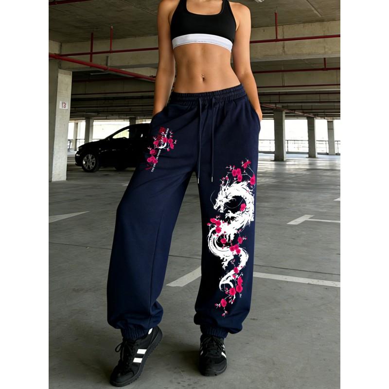 Y2K Gothic Print Loose Fit High Waist Drawstring Jogger Pants Men Women Casual Wide Leg Sweatpants