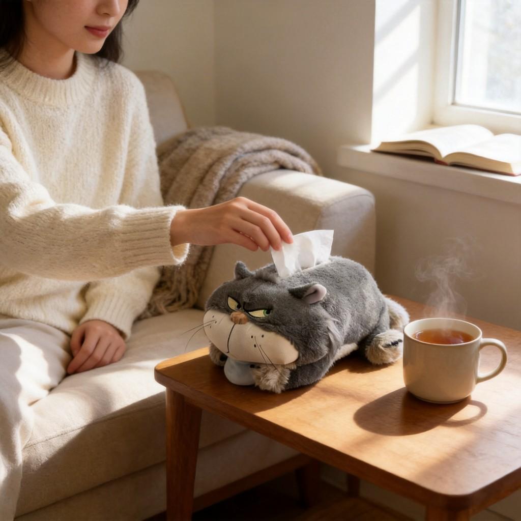 Cat Plush Tissue Box Cover Cute Cartoon Cat Tissue Holder For Home Car Interior Decor