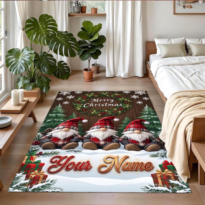 Christmas Custom Name Printed Square Area Rug Soft Non Slip Floor Carpet For Bedroom Holiday Gift