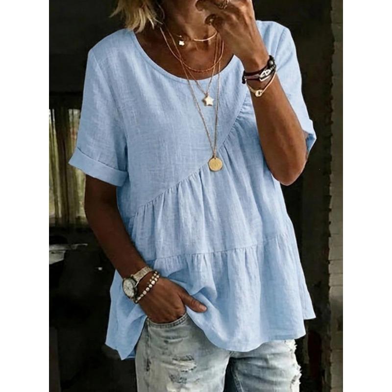 BFCCQB Women's Fashion O-Neck Short Sleeve Summer Spring Casual Blouses & Shirts
