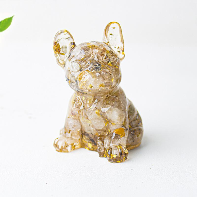 Modern Resin Dog Decor With Blue Lace Agate And Carnelian For Living Room Or Office Space