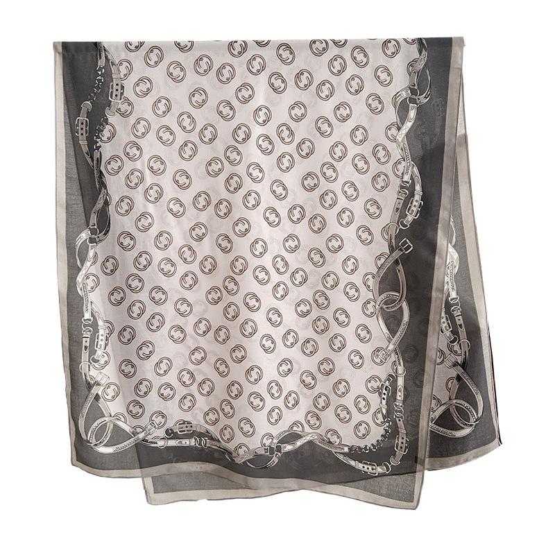 Simple chain printed silk scarf women's fashion high-end gift spring and autumn trend warm scarf