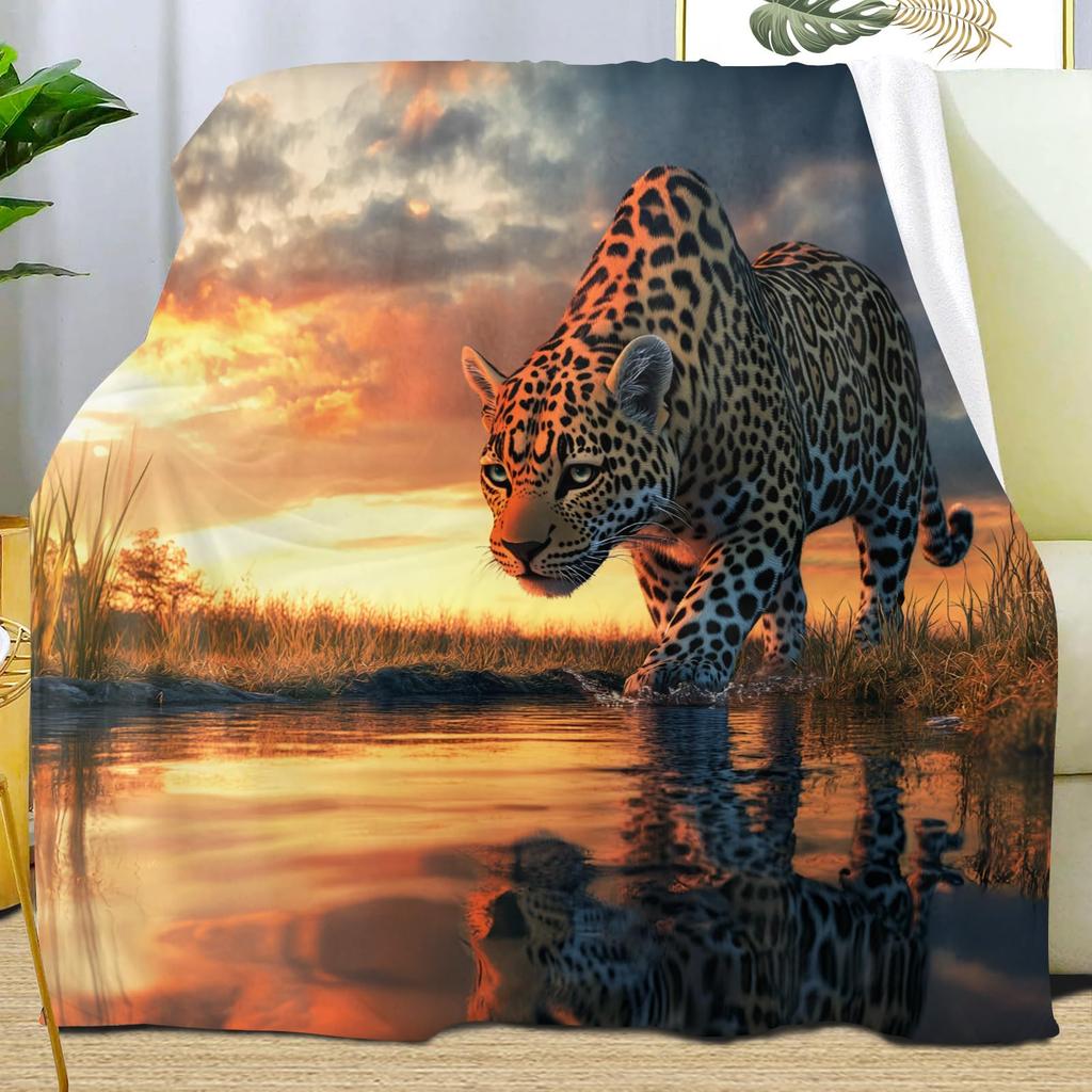 Leopard Print Blanket,Wild Animal Cheetah Throw Blanket,Flower Fleece Blanket for Couch Bed Sofa,Soft Warm Fuzzy Flannel Blanket