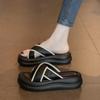 Cross-strapped Sandals Women's 2025 New Summer French Cool Slippers Wear a Pedal of Thick-soled Small Fragrant Beach Shoes