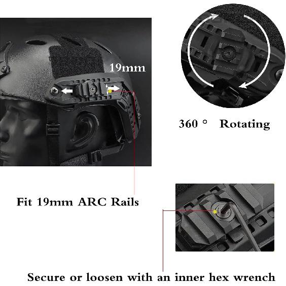 2Pcs Rotation 360 Degrees Helmet Side Rail Mount Adapter Adjustable ARC Guide for 19mm Picany Slot Tactical Fast Helmet Accessories