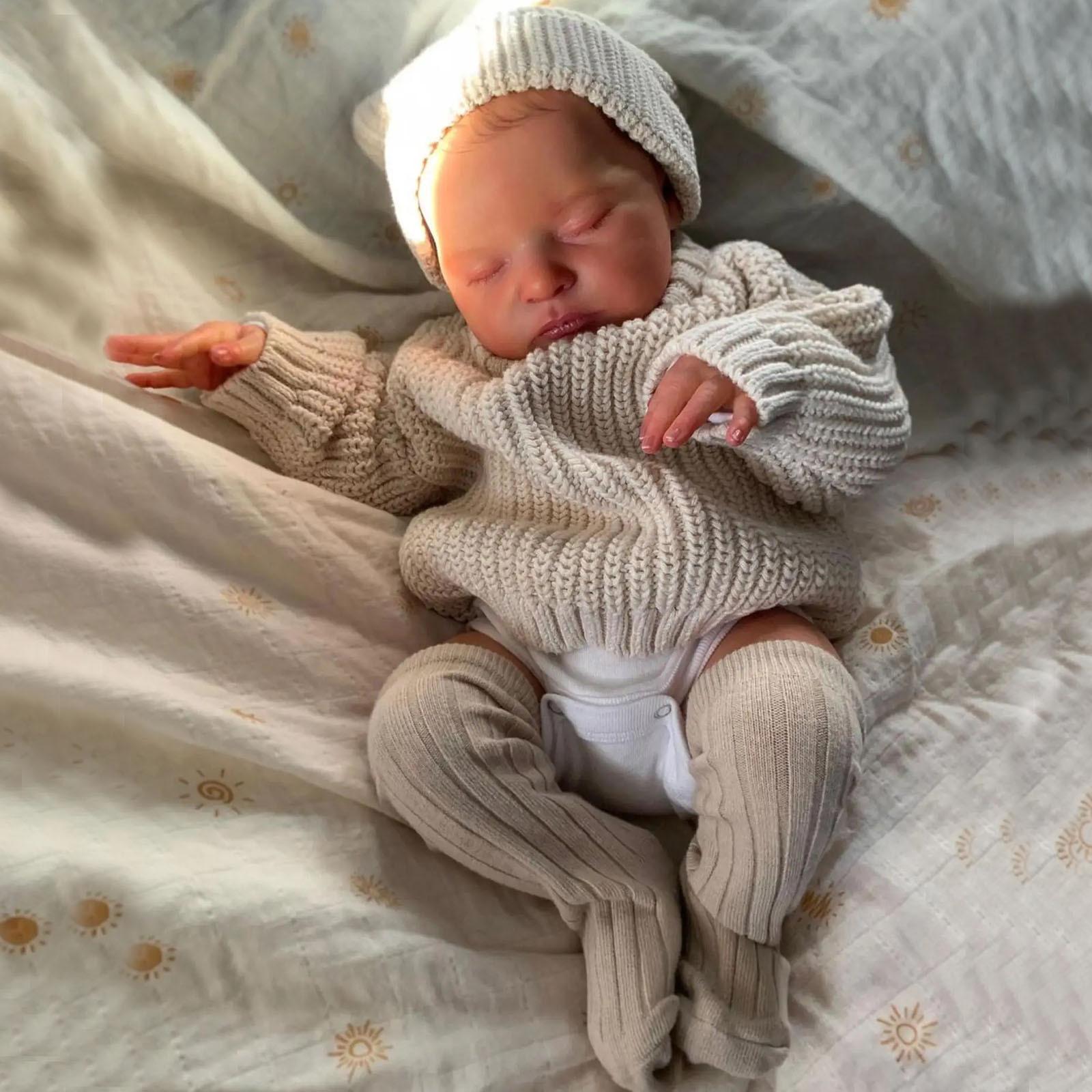 

BZDOLL 3D-paint Skin with Visible Veins 48cm 19inch Like Real Soft Vinyl Asleep Reborn Baby Doll Cloth Body Toy for Children s Birthday Gift cloth body doll