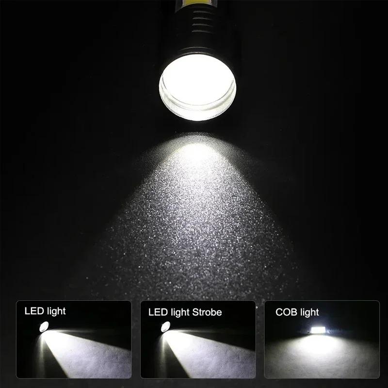 Portable USB Rechargeable Flashlight COB+XPE Zoom Mini Torch 3 Lighting Modes For Outdoor Camping Fishing Emergency Lantern