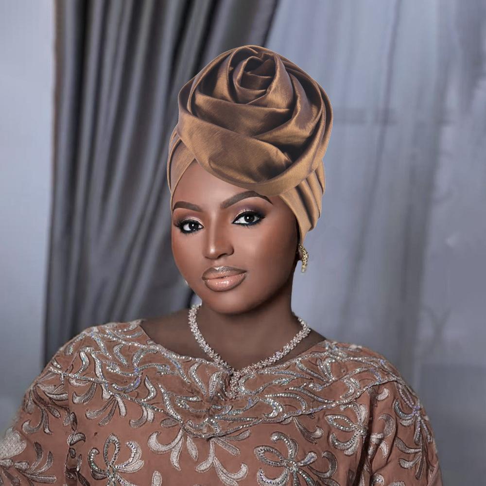 Rosenblumen Afrikanische Turbanmütze für Damen Kopfbedeckung Kopftücher Nigerianische Hochzeitsfeier Kopfbedeckung Mütze
