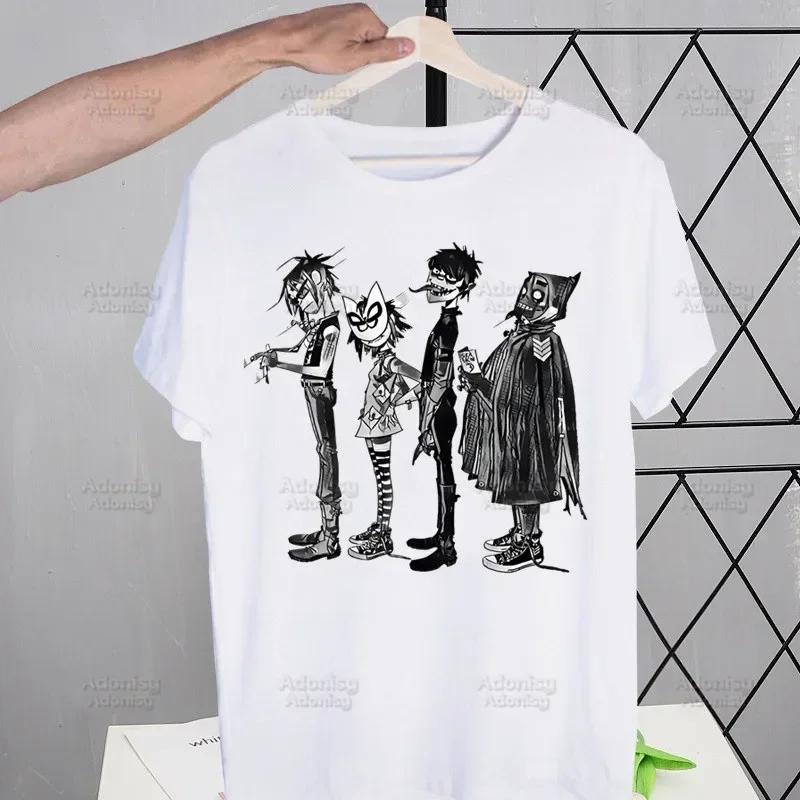 Gorillaz Modern Music Band Cartoon Men's Tshirt Cute Printing Shirt Mens Fashion T-Shirt For Men Casual Tops Short Sleeve