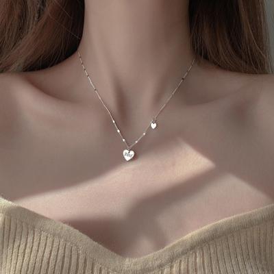 New S925 Sterling Silver Necklace LOVE Letter Pendant Geometric Love Necklace Women's Light Luxury Niche Design Clavicle Chain