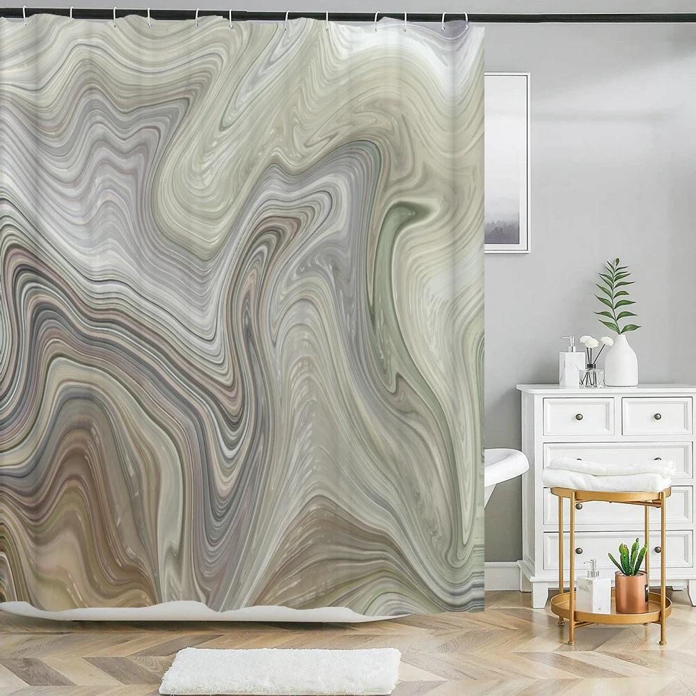 Blue Gold Marble Ink Texture Shower Curtain Abstract Modern Shower Curtain for Bathroom Decor with Hooks 3D Bathroom Screen