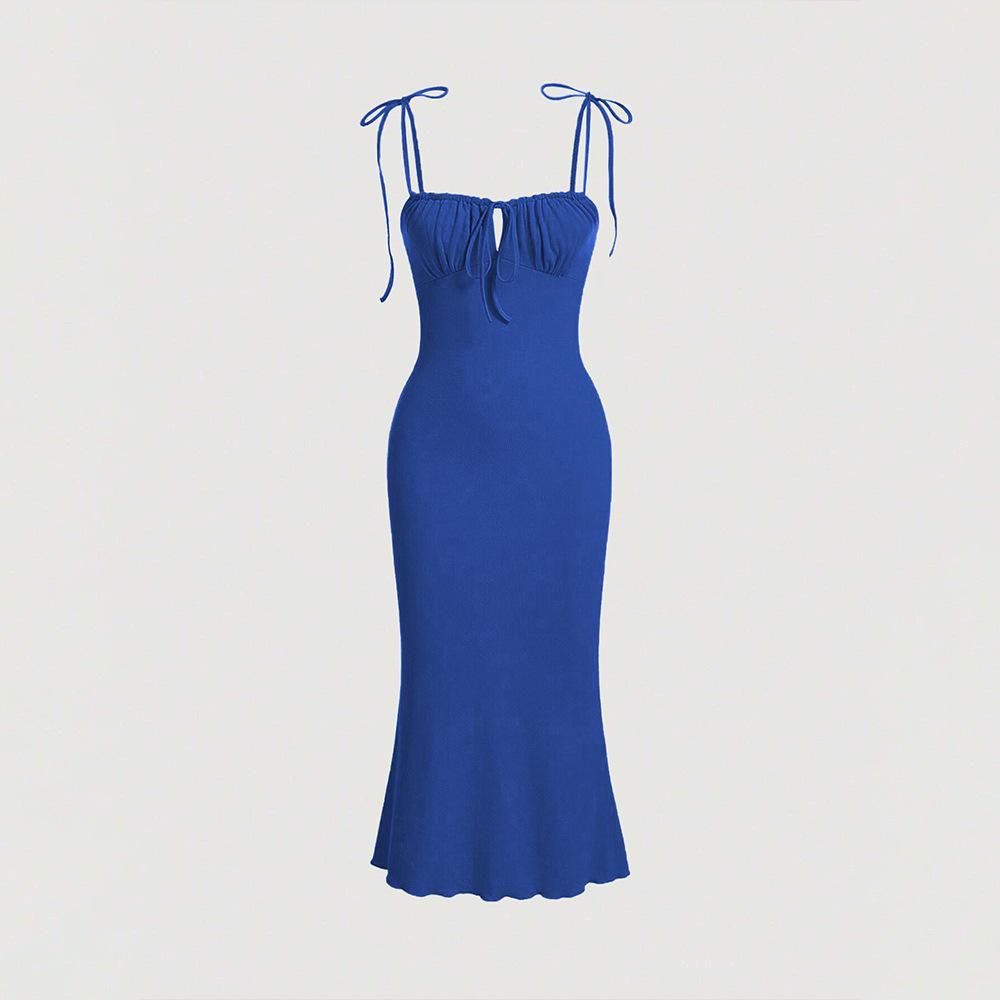 Ins New Style, 2025 European and American, Sexy Drawstring Tie, Slim Fit, Hip Hugging Fish Tail Long Skirt, Suspender Style, Dress