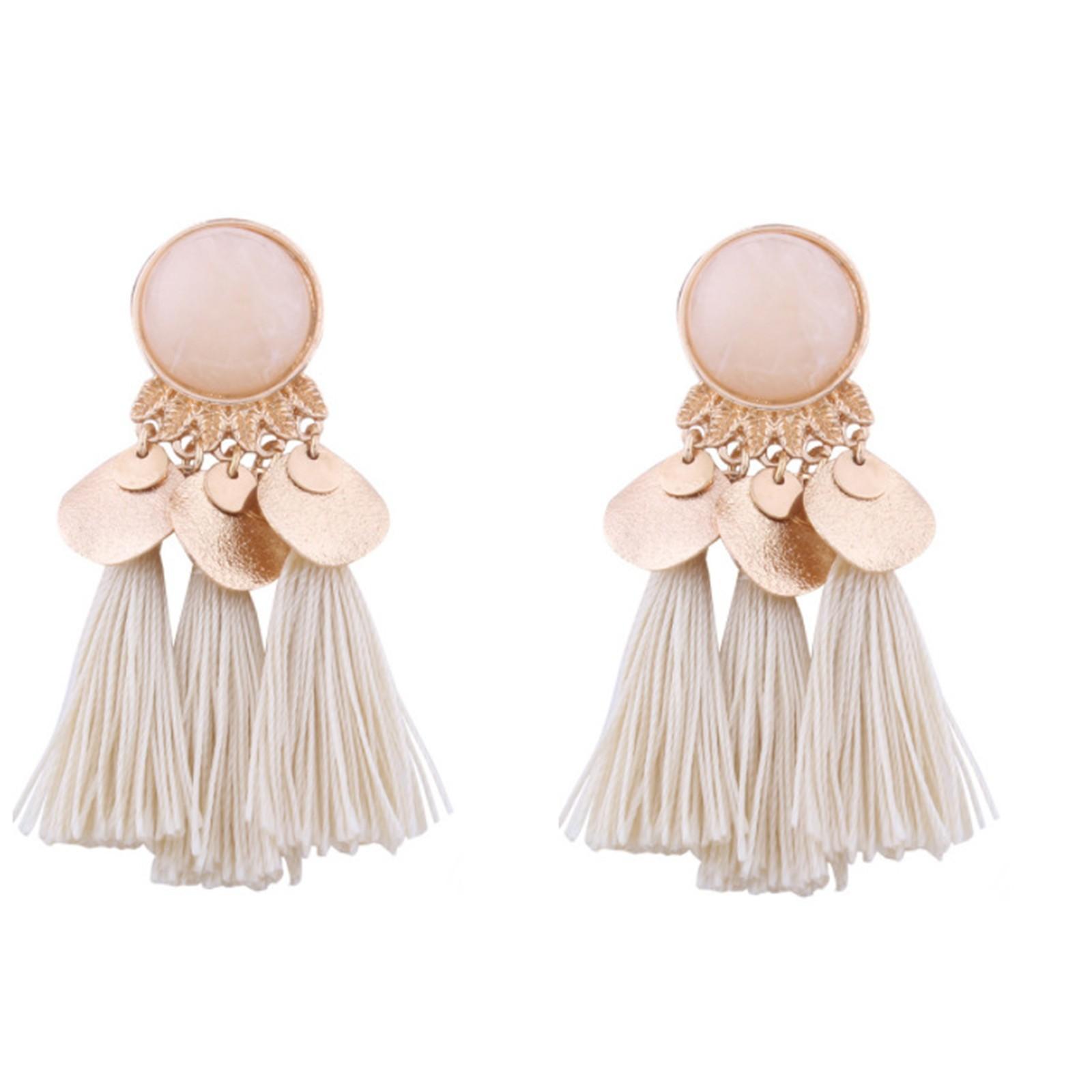 

Women Bohemian Fashion Weave Tassel Earrings Long Drop Earrings Jewelry One Size бежевый