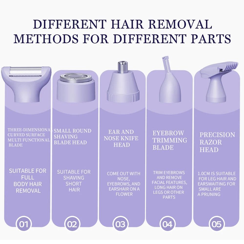 Double-headed Women's Shaver 5-in-1 Electric Hair Remover Multifunctional Hair Trimmer  Travel