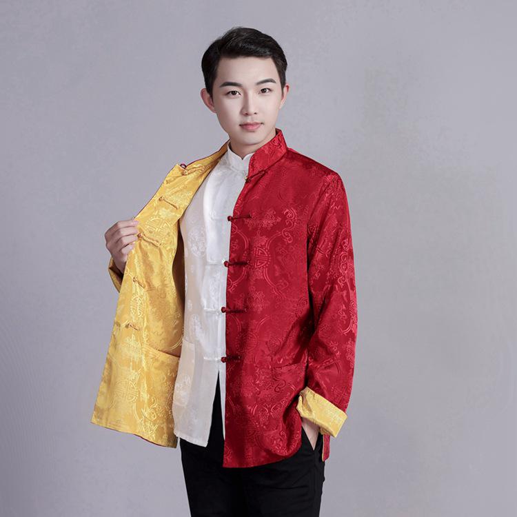Men's Reversible Tang Suit Top - Retro Chinese Style, Stand Collar, Frog Button, Long Sleeve Outerwear