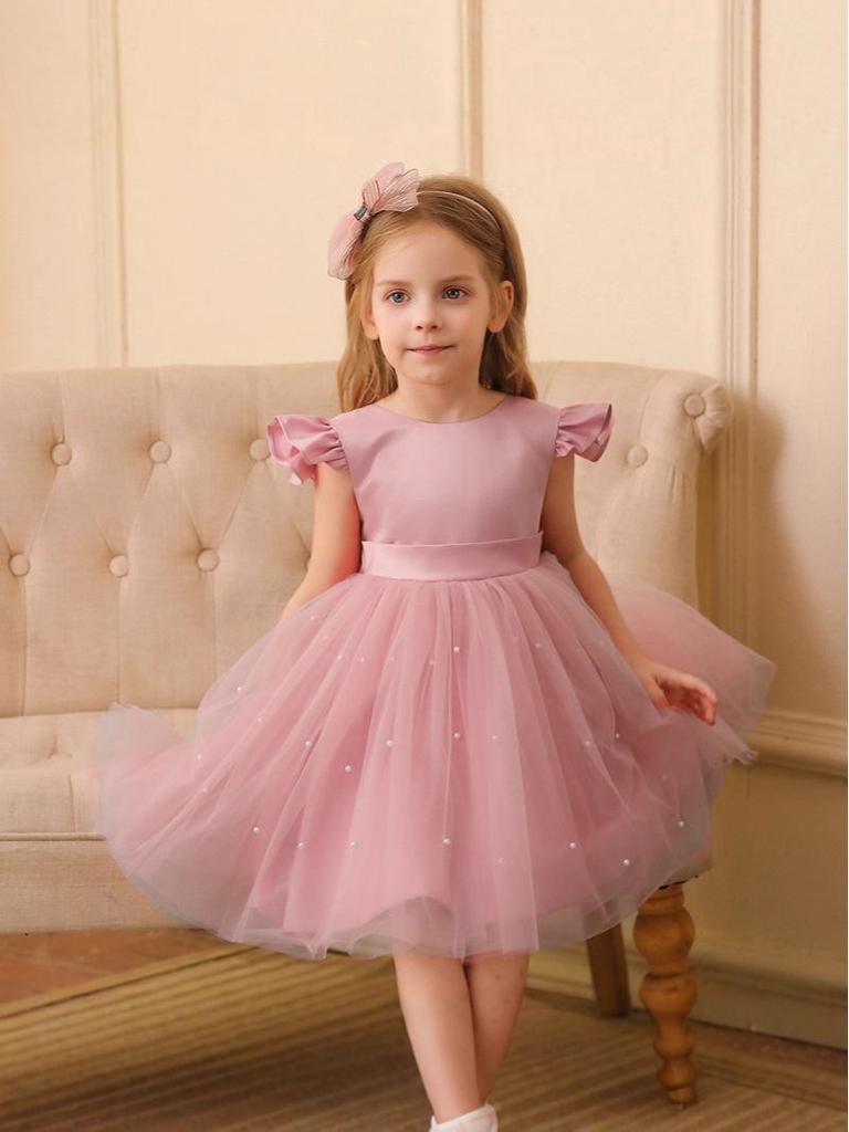 Mädchen Prinzessinnenkleid mit großem Schleifenrücken, rückenfrei, mit flauschigem Tüllrock für Festivals und Auftritte