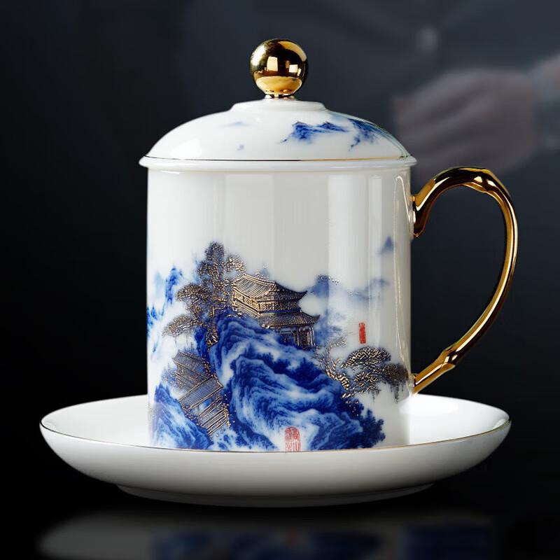 Elegant Mutton Fat Jade Porcelain Office Tea Mug