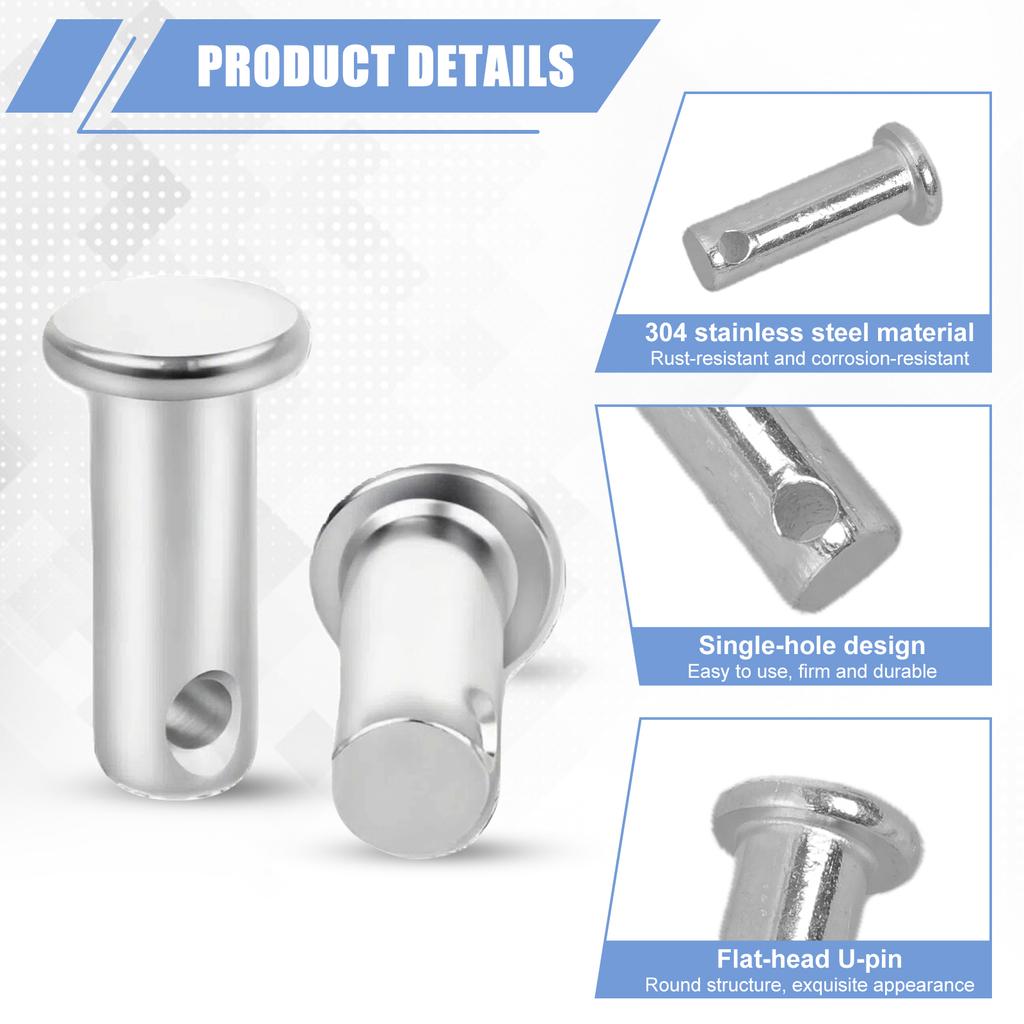 10Pcs Stainless Steel Single Hole Clevis Pin Flat heads Hole Shaft Cylindrical Positioning Insert Dowel Pin Easy to Use