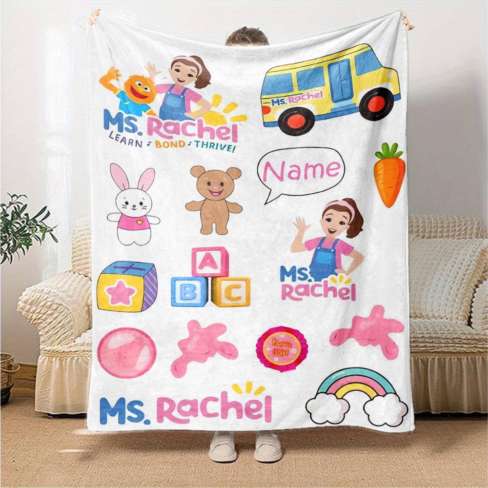 Custom Name Ms. Rachel Theme Printed Blanket - Perfect for Couch, Bed, Travel & Outdoor Use | Machine Washable, Cozy & Durable.