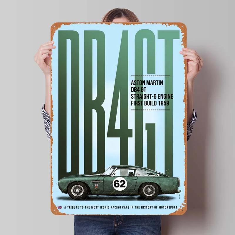Aston Martins Tinplate Sign Classic Cars Poster Metal Wall Art Mural Retro Metal Sign Plaque for Garage Wall Art Decoration Room