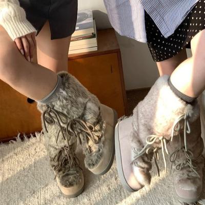 Women's Fur One Thick Bottom Heightening Winter Lightweight Padded Warm Snow Boots Non-slip Wear Casual Sneakers Boots