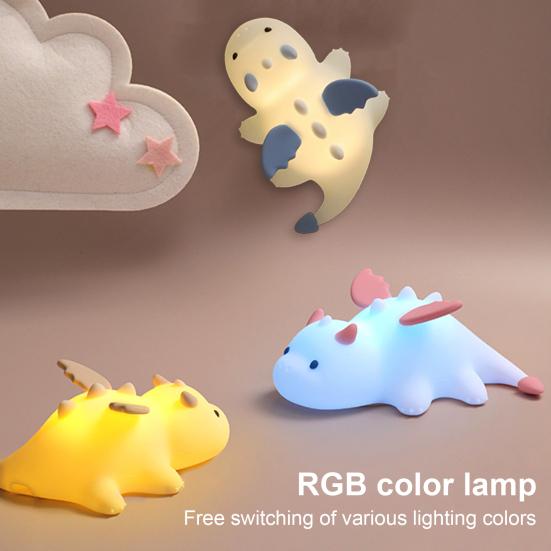 Small Dragon Night Light Food-Grade Silicone BPA-Free Kids Dimmable Soothing Glow Bedside Lamp Auto-Off Timer Nursery Night Light