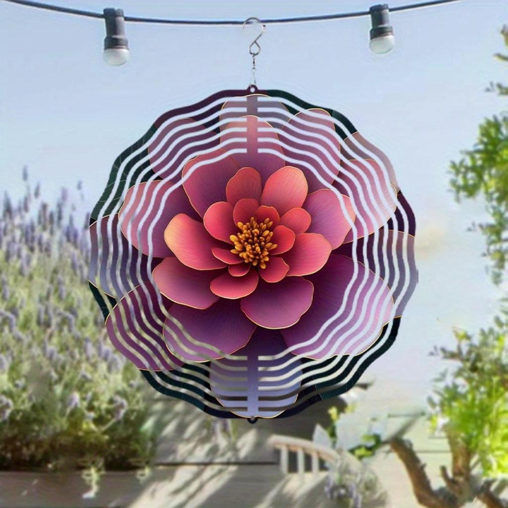 10 Inch Purple Flower Metal Wind Spinner with 360 Swivel Hook for Garden Patio Yard Outdoor Decor Christmas Thanksgiving Holiday