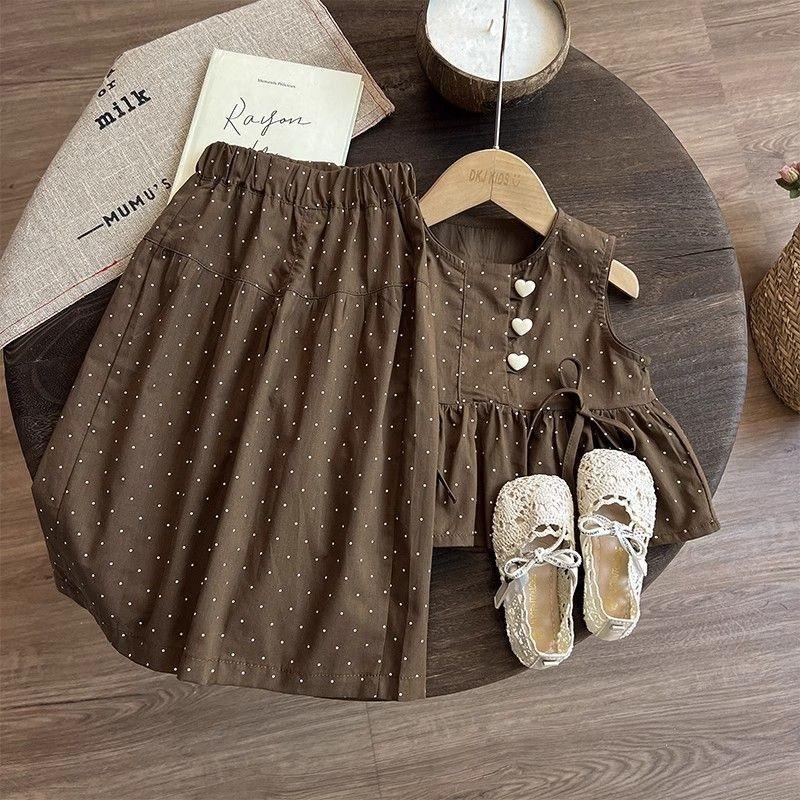 Barn 2-delad mönstrad kostym med kort ärm, knappar, vida ben, byxor, pyjamas, hemmakostym, vardagskostym